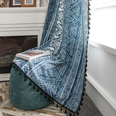 Azul Blue Geometrischer Boho Lichtdurchlässiger Maßgeschneiderter Vorhang